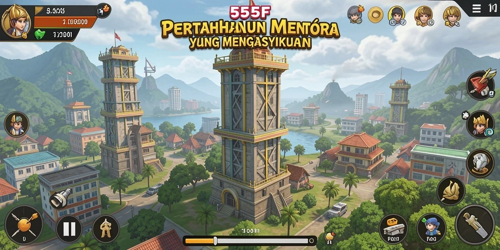 Tampilan gameplay menegangkan di 555F saat melawan gelombang musuh.