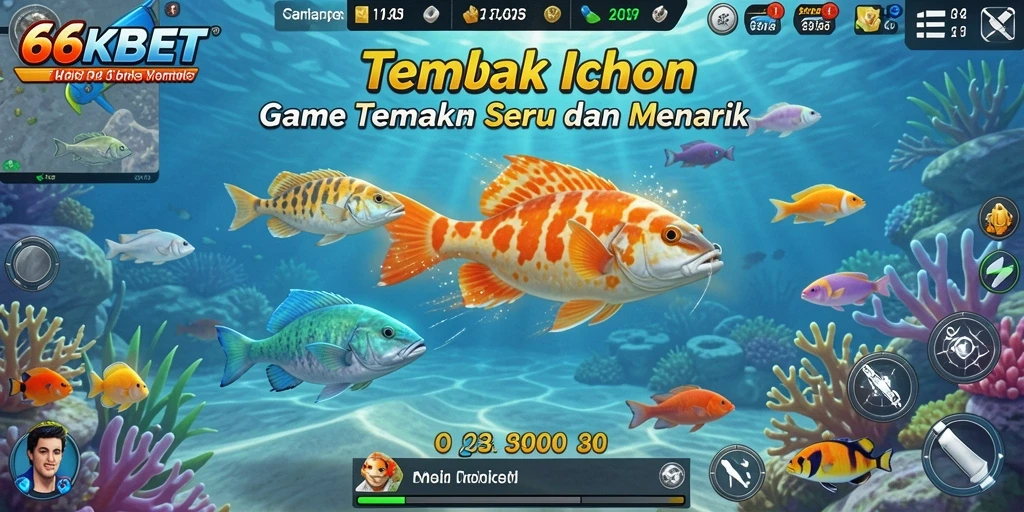 Tampilan screenshot utama 66KBET menampilkan aksi menembak ikan yang seru.