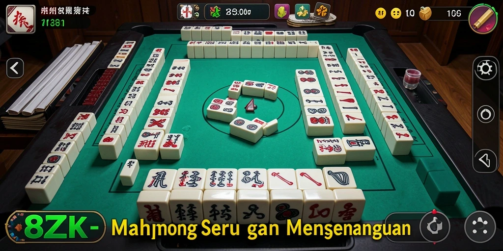 Screenshot gameplay 8ZK yang menunjukkan konsentrasi dan strategi Mahjong.