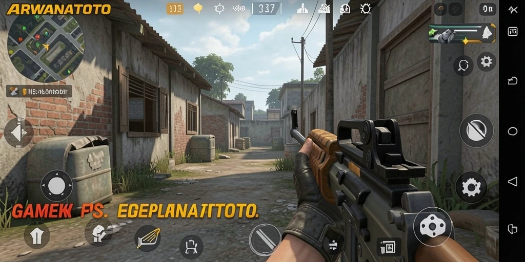 Screenshot ARWANATOTO menampilkan aksi tembak-menembak yang intens dalam game FPS.