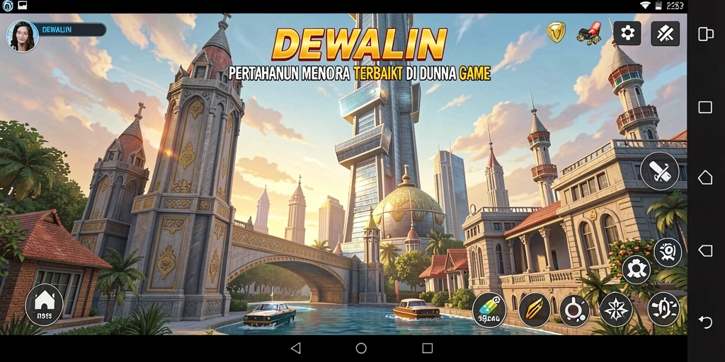 Screenshot gameplay <strong>DEWALIN</strong> menampilkan aksi pertahanan menara yang memukau.