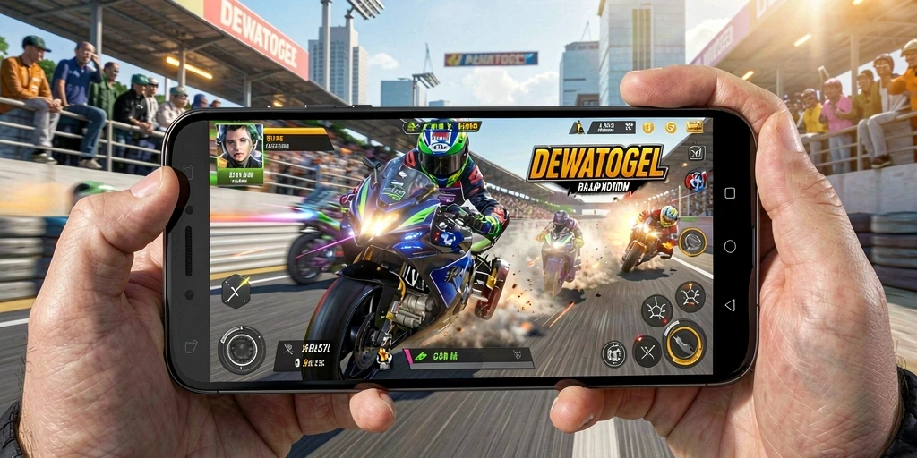 Tampilan gameplay balap motor yang seru dan mendebarkan.