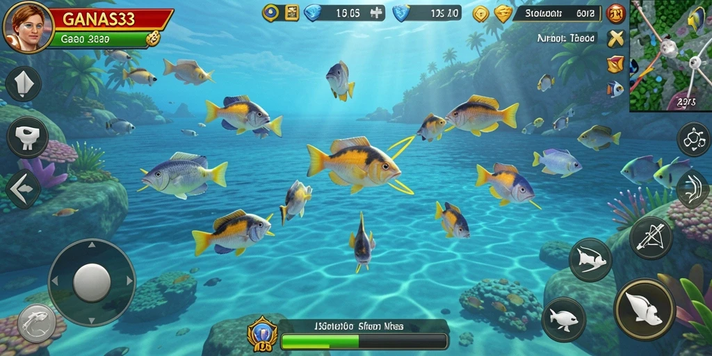 Tampilan gameplay <strong>GANAS33</strong> dengan aksi menembak ikan yang seru.