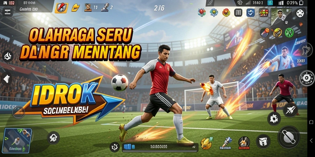Screenshot permainan IDROK menampilkan aksi seru olahraga.