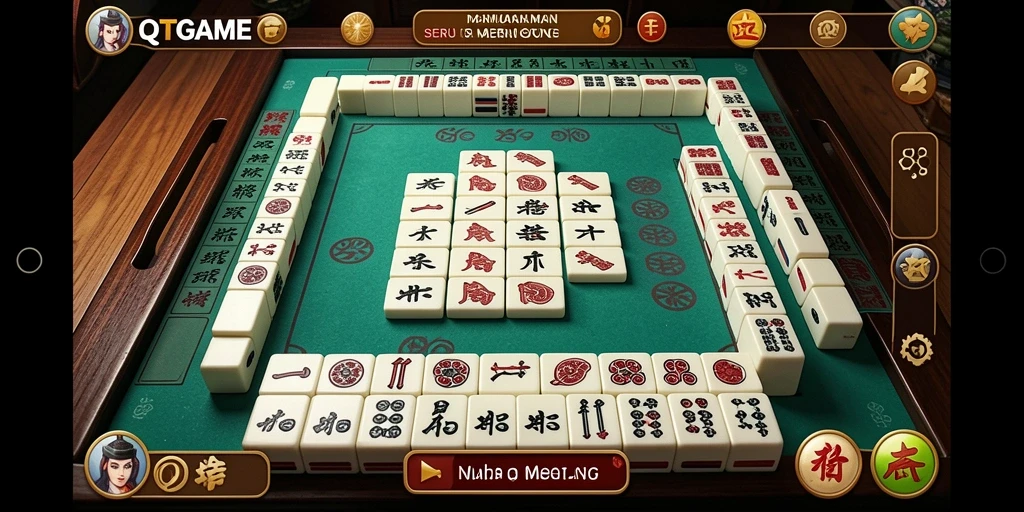Screenshot QTGAME menunjukkan pemain yang serius menikmati permainan Mahjong.