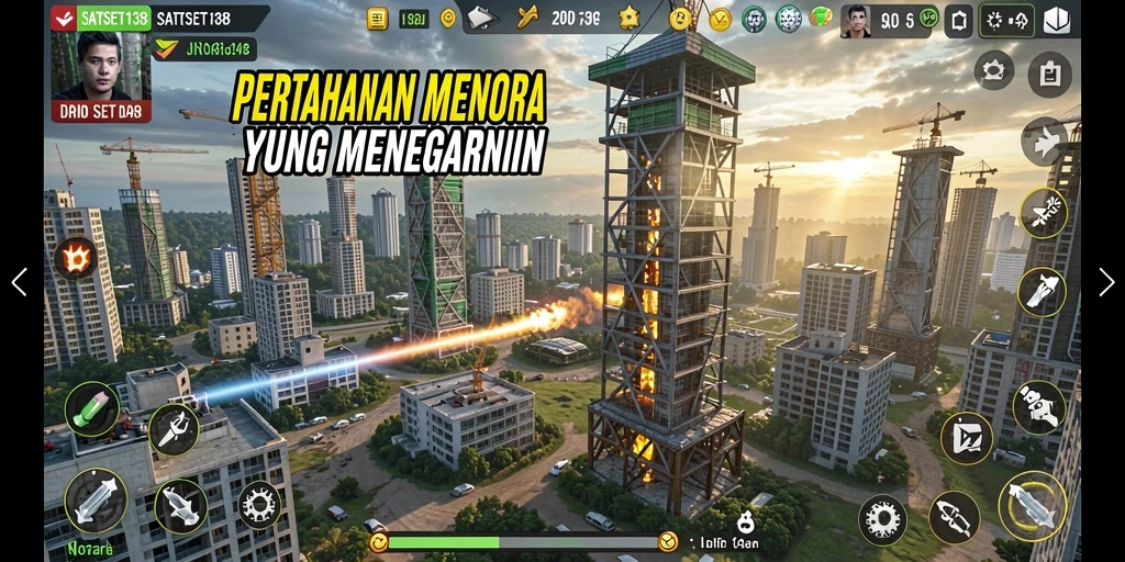 Tampilan gameplay Tower Defense yang mendebarkan di SATSET138.