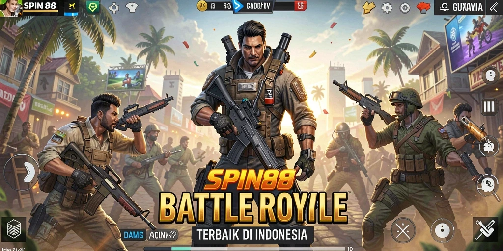 Screenshot gameplay SPIN88 menampilkan pertarungan seru di arena Battle Royale.