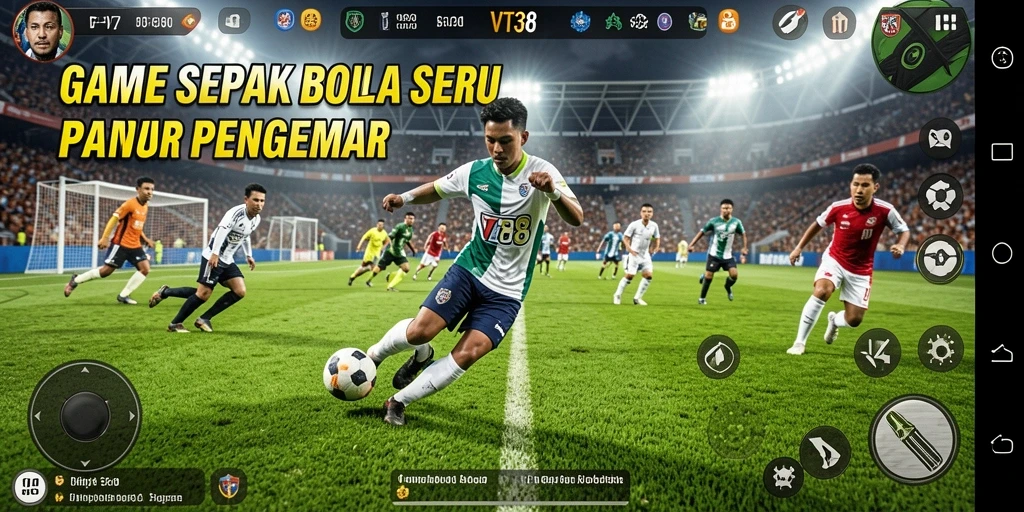 Screenshot VT38 menunjukkan laga sepak bola yang mendebarkan.